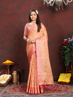 Lorenvalley Fashion Orange Soft Katan Silk Woven Design Rich Zari Weaving Pallu Saree