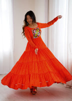 Lorenvalley Fashion Women Pure Soft Faux Georgette Leheriya Print Anarkali Gown - Distacart