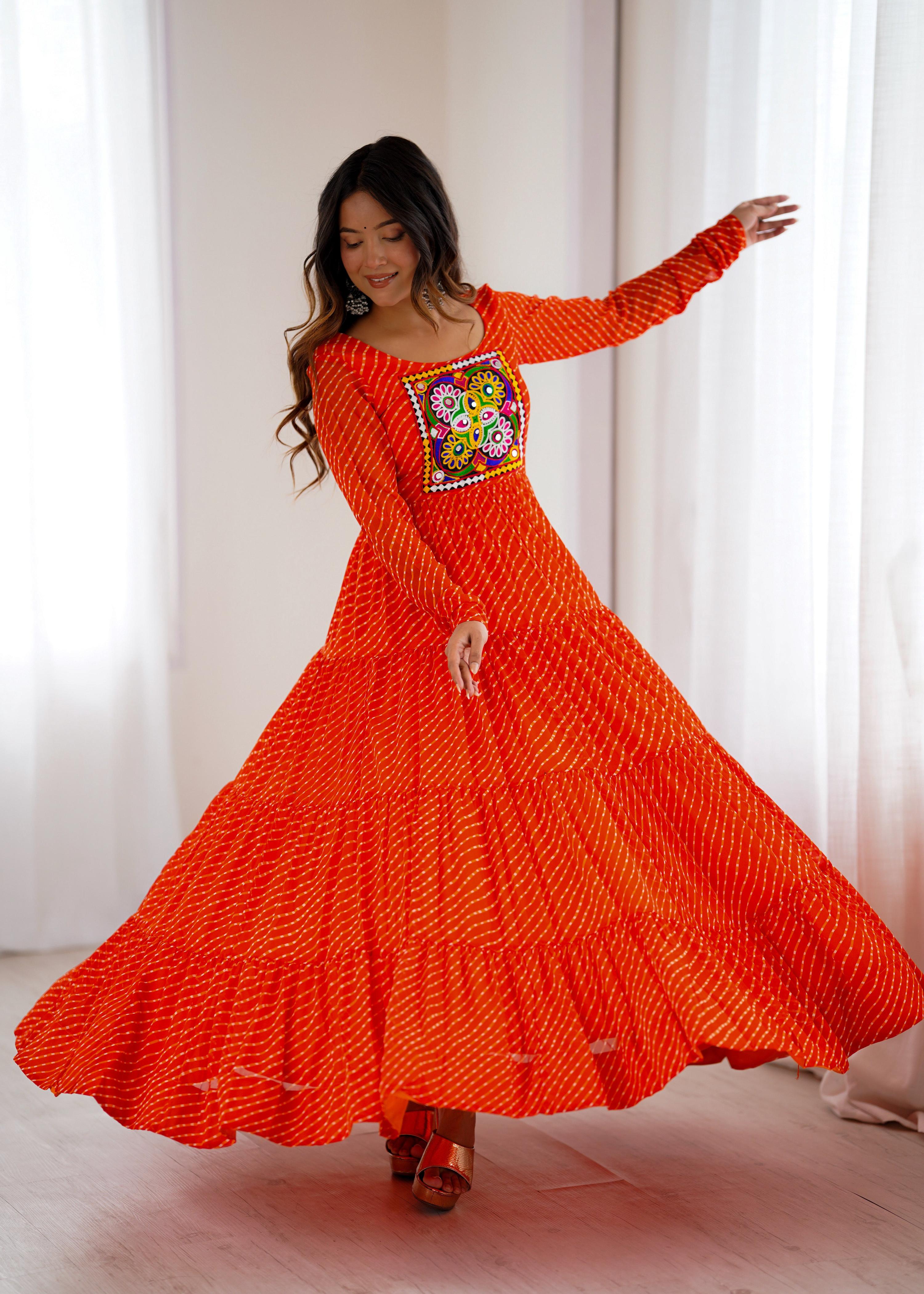 Lorenvalley Fashion Women Pure Soft Faux Georgette Leheriya Print Anarkali Gown - Distacart