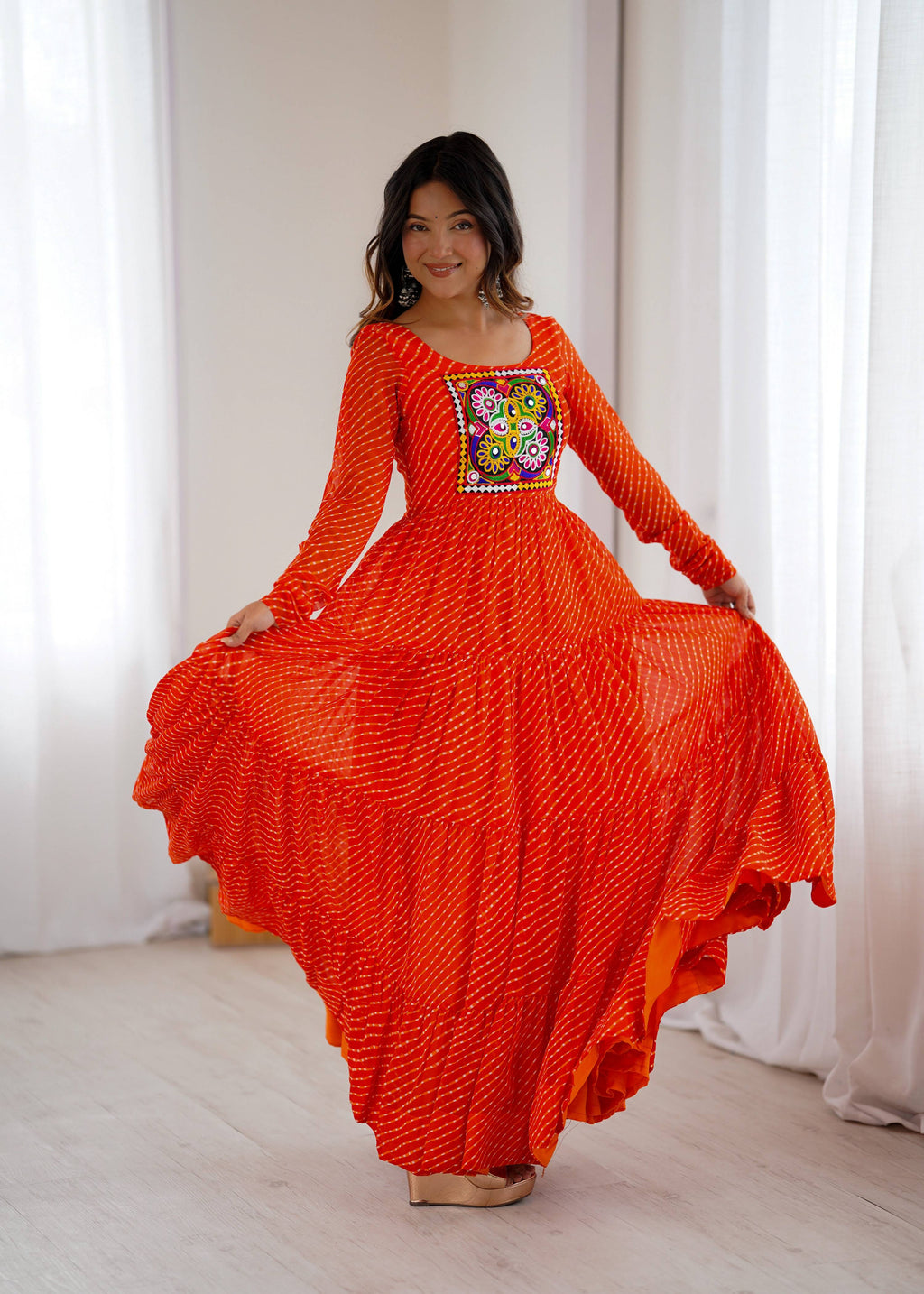 Lorenvalley Fashion Women Pure Soft Faux Georgette Leheriya Print Anarkali Gown - Distacart