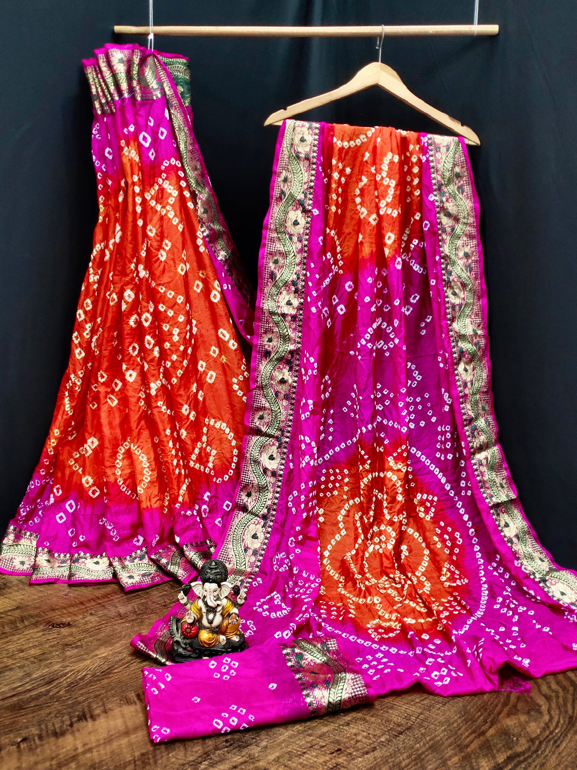 Lorenvalley Premium Pure Bandhej Tapeta Soft light weight silk saree with zari weaving Border - Multicolor