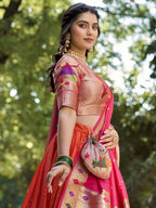 Lorenvalley Orange Jacquard Silk Paithani Weaving Zari Lehenga Choli with Dupatta