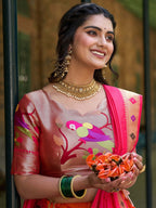 Lorenvalley Orange Jacquard Silk Paithani Weaving Zari Lehenga Choli with Dupatta