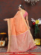 Lorenvalley Fashion Orange Soft Katan Silk Woven Design Zari Weaving Pallu Saree