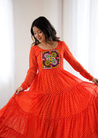 Lorenvalley Fashion Women Pure Soft Faux Georgette Leheriya Print Anarkali Gown - Distacart