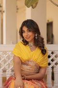 Lorenvalley Orange Russian Silk Rich Digital Printed With Foil Embroidery work Lehenga Choli