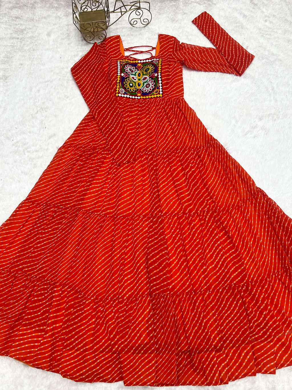 Lorenvalley Fashion Women Pure Soft Faux Georgette Leheriya Print Anarkali Gown - Distacart
