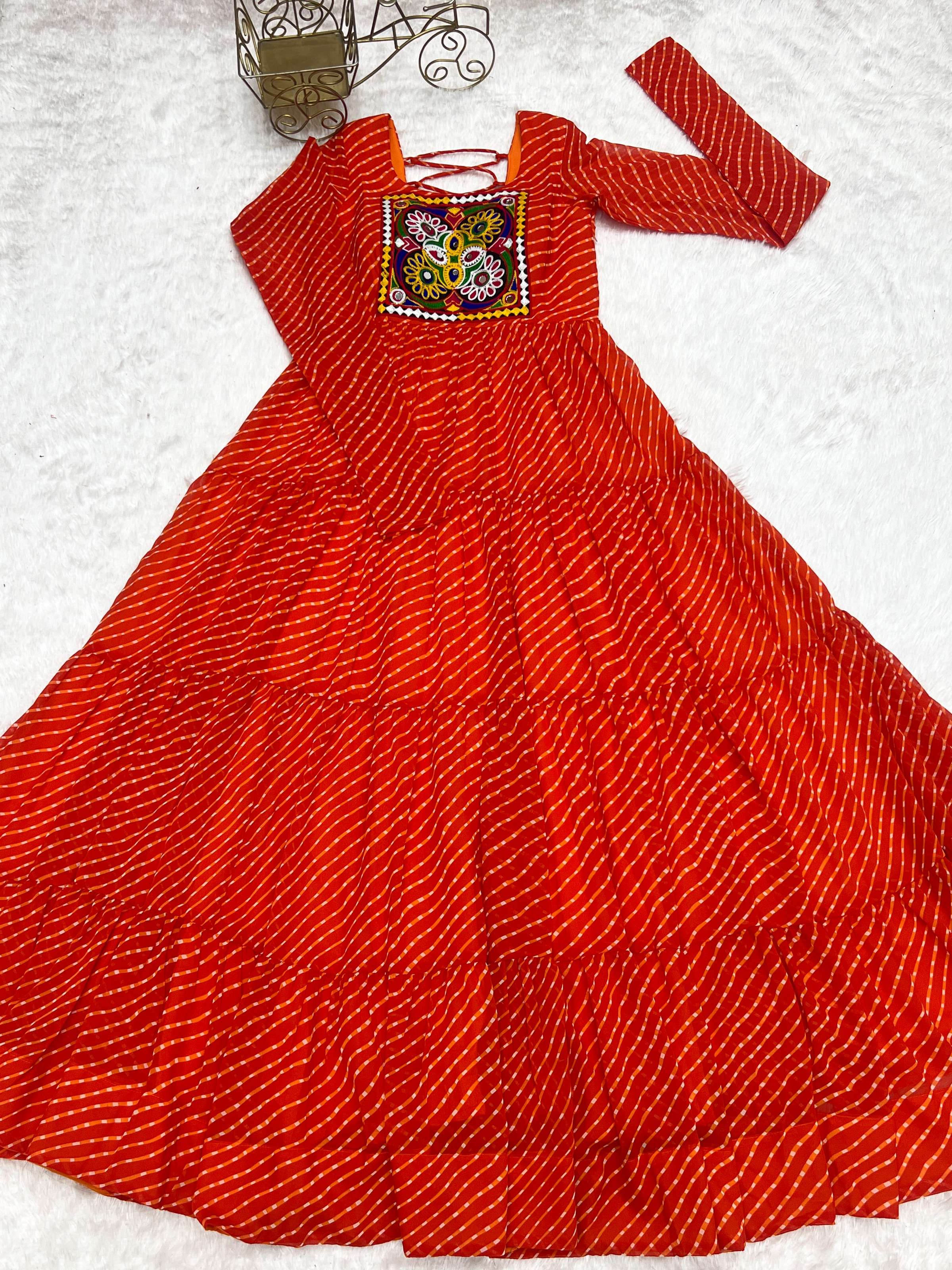 Lorenvalley Fashion Women Pure Soft Faux Georgette Leheriya Print Anarkali Gown - Distacart