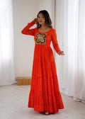 Lorenvalley Fashion Women Pure Soft Faux Georgette Leheriya Print Anarkali Gown - Distacart