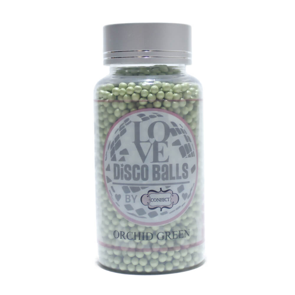 confect orchid green disco balls sprinkles 5 mm 120 gms