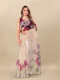 Vedant Vastram Digital Print Organza Party Wear Saree With Unstitched Blouse Piece - Purple