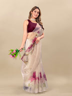 Vedant Vastram Digital Print Organza Party Wear Saree With Unstitched Blouse Piece - Purple