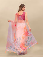 Vedant Vastram Digital Print Organza Party Wear Saree With Unstitched Blouse Piece - Purple