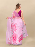 Vedant Vastram Digital Print Organza Party Wear Saree With Unstitched Blouse Piece - Pink