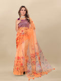 Vedant Vastram Digital Print Organza Party Wear Saree With Unstitched Blouse Piece - Orange