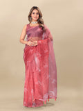 Vedant Vastram Digital Print Organza Party Wear Saree With Unstitched Blouse Piece - Purple
