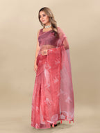 Vedant Vastram Digital Print Organza Party Wear Saree With Unstitched Blouse Piece - Purple