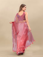 Vedant Vastram Digital Print Organza Party Wear Saree With Unstitched Blouse Piece - Purple