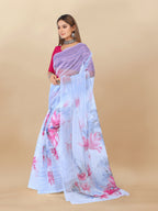 Vedant Vastram Digital Print Organza Party Wear Saree With Unstitched Blouse Piece - Pink