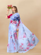 Vedant Vastram Digital Print Organza Party Wear Saree With Unstitched Blouse Piece - Pink