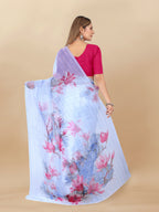 Vedant Vastram Digital Print Organza Party Wear Saree With Unstitched Blouse Piece - Pink