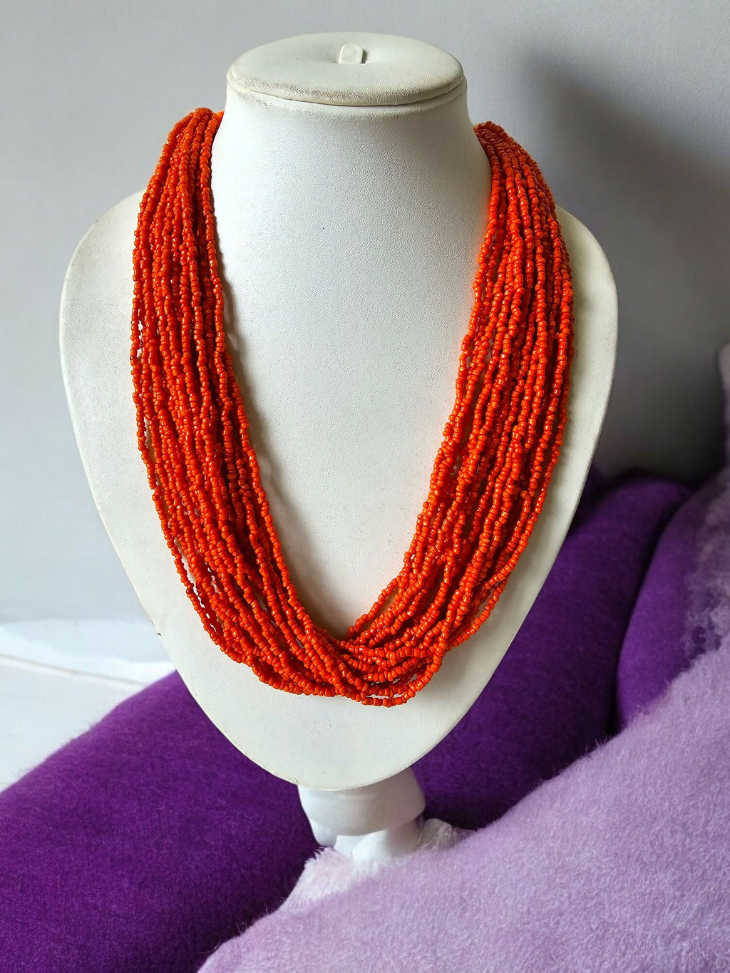 Inhanns Handmade Beaded Multilayer Necklace, 20 Layers - Orange