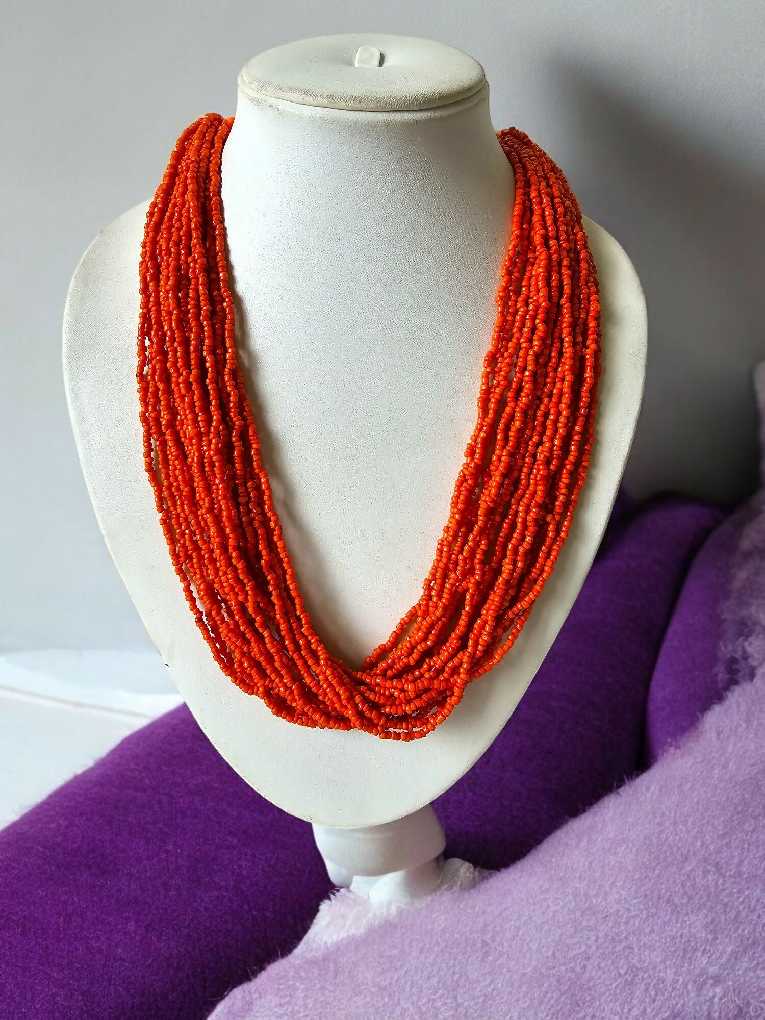 Inhanns Handmade Beaded Multilayer Necklace, 20 Layers - Orange