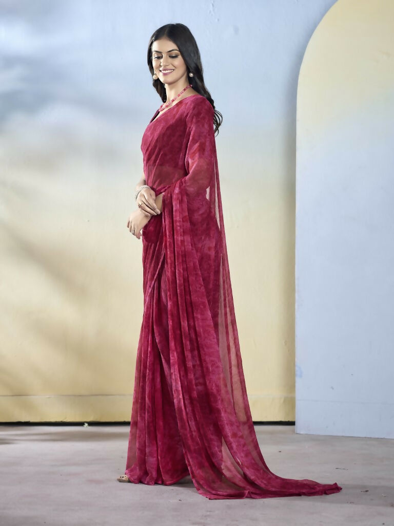 Burgundy Georgette Designer Printed Ready to Wear Saree - Samyana