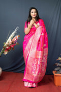 Jyoti Fashion Women's Pink Paithani Silk Zari Woven Saree with Blouse - Distacart