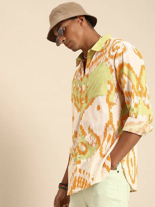 Off White Men Pure Cotton Relaxed Opaque Printed Casual Resort Shirt - Mahotsav