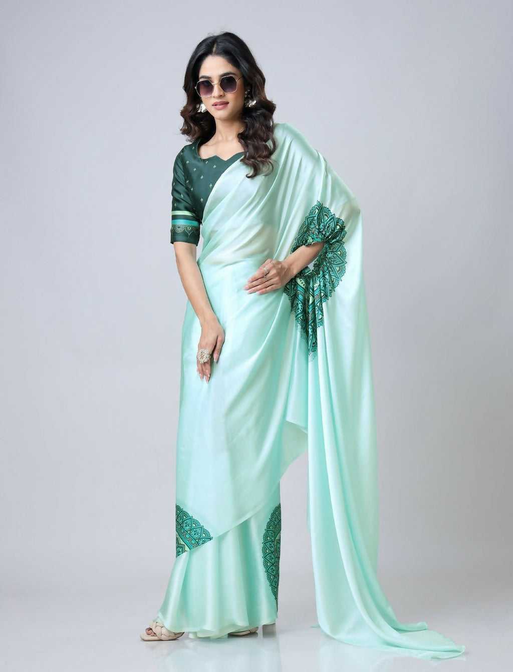 Vastranavya Electric Blue Mandalaa Print Freehand Ready to Wear Saree