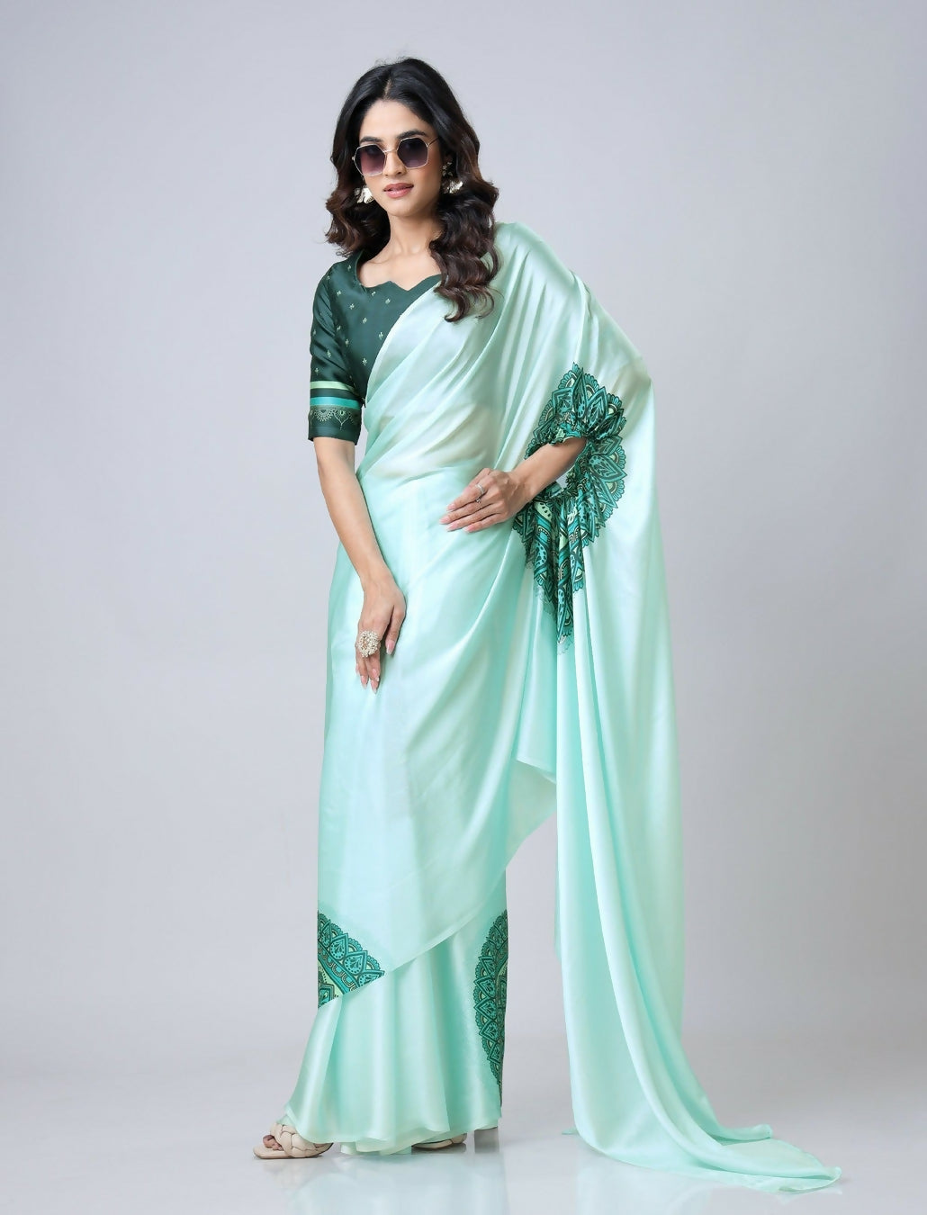 Vastranavya Electric Blue Mandalaa Print Freehand Ready to Wear Saree