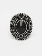 NVR Women's Black Silver-Toned German Silver Adjustable Finger Ring
