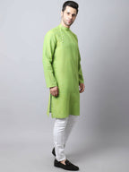 Even Apparels Green Pure Cotton Men's Kurta With Side Placket - Distacart