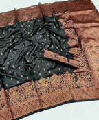 DEIANA'S Beautiful Designer Golden zari Soft Lichi Silk Saree - Black