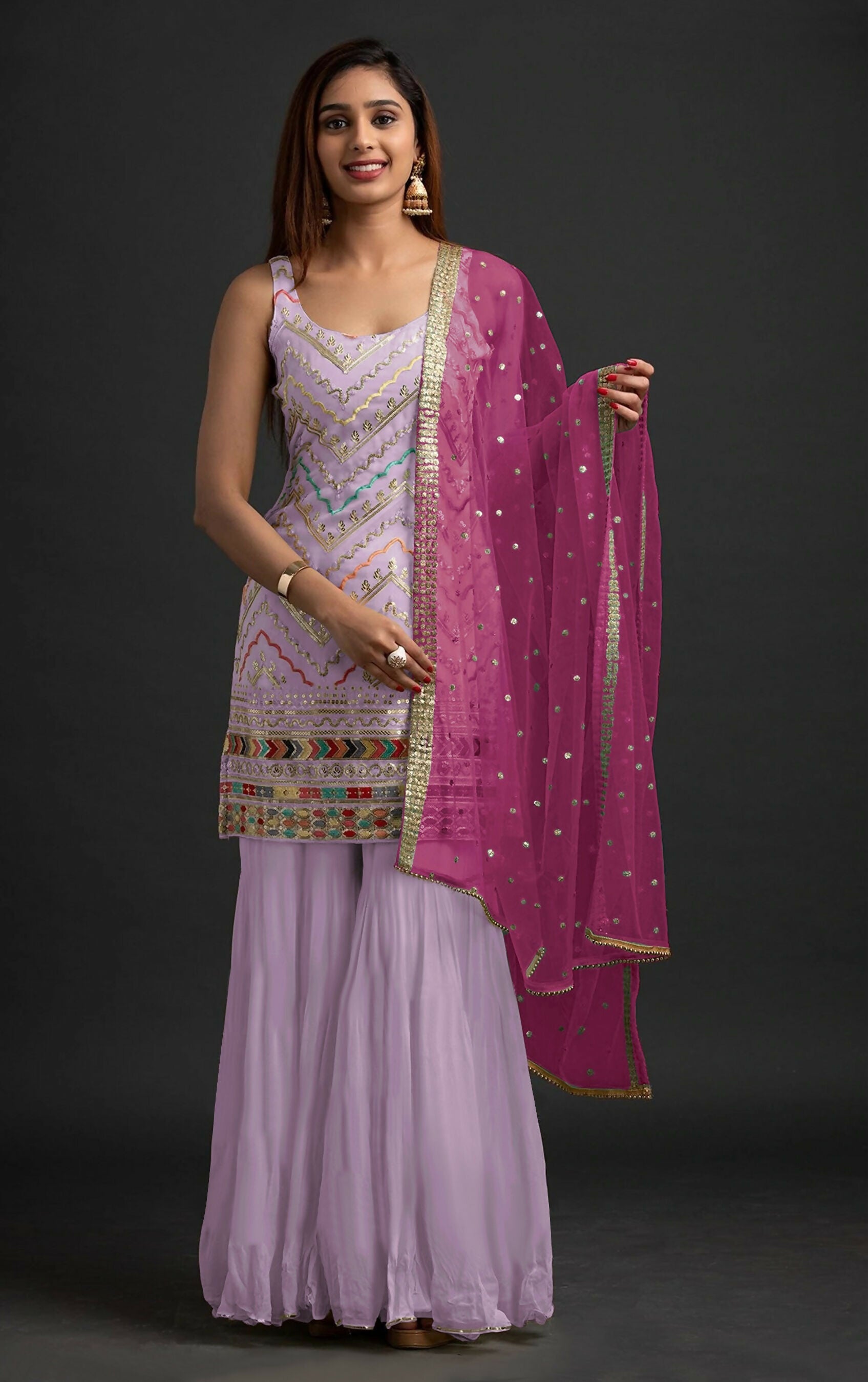 Anaita Lavender Georgette Suit with Embroidered Thread & Sequence Work - Distacart