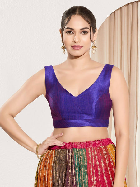 Joban Fashion Brinjal Mulberry Silk Padded Blouse With Round Neck Sleeveless
