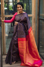 DEIANA'S Beautiful Designer Golden zari Soft Lichi Silk Saree - Purple