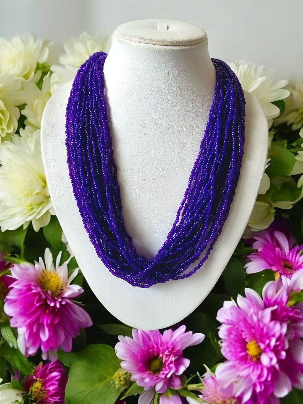 Inhanns Handmade Beaded Multilayer Necklace, 20 Layers - Purple