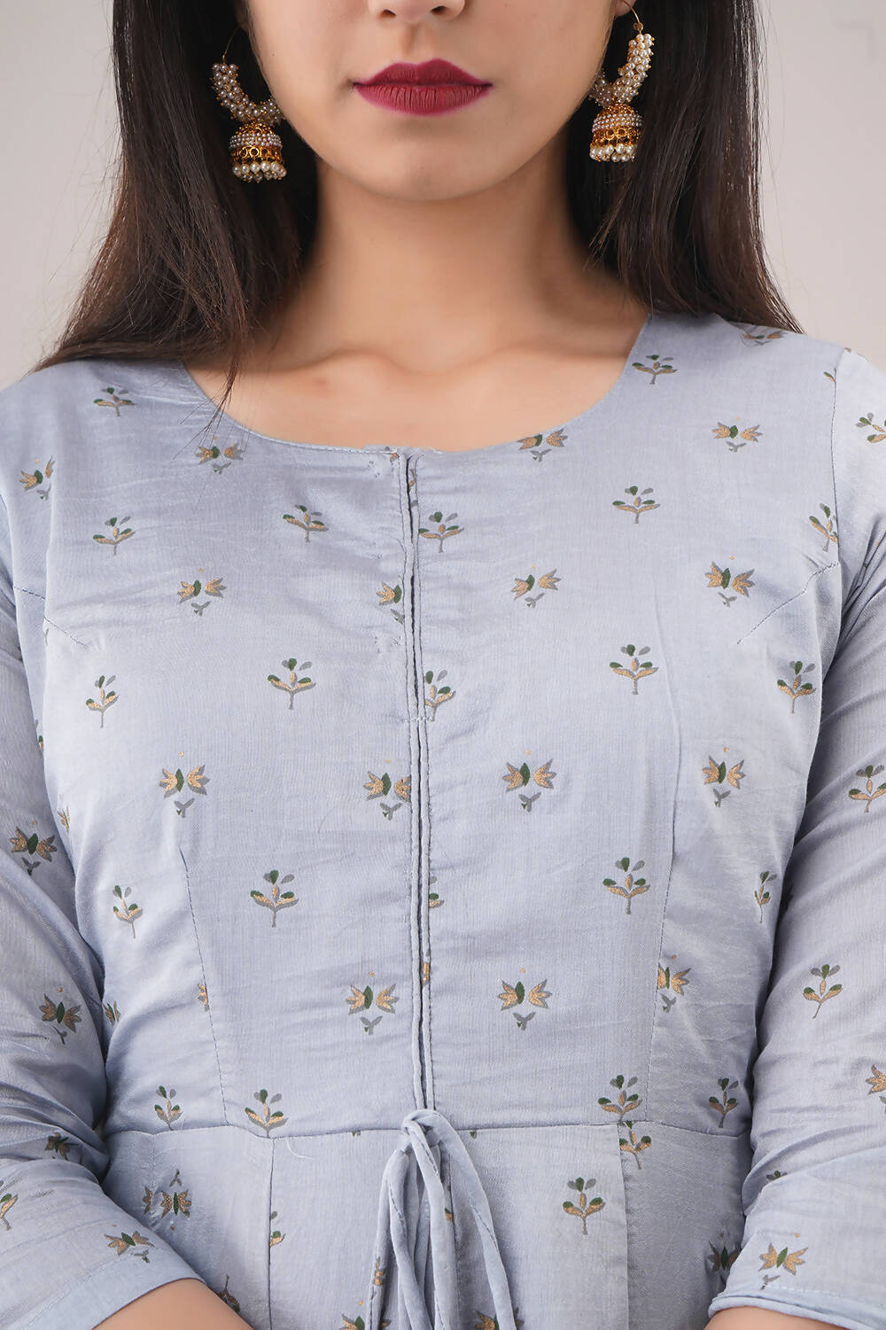 Partywear Designer Hand Screen and Foil Print Lightsteelgrey Pure chanderi Gown - Anbazaar - Distacart