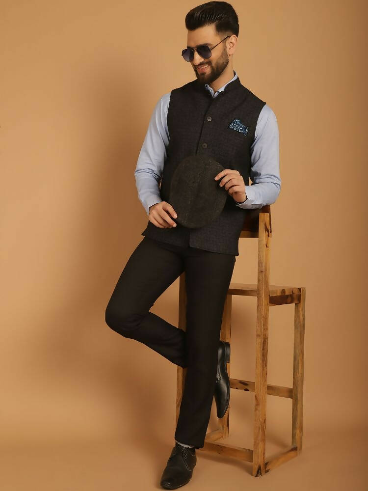 Even Apparels Pure Wool Nehru Jacket - Black