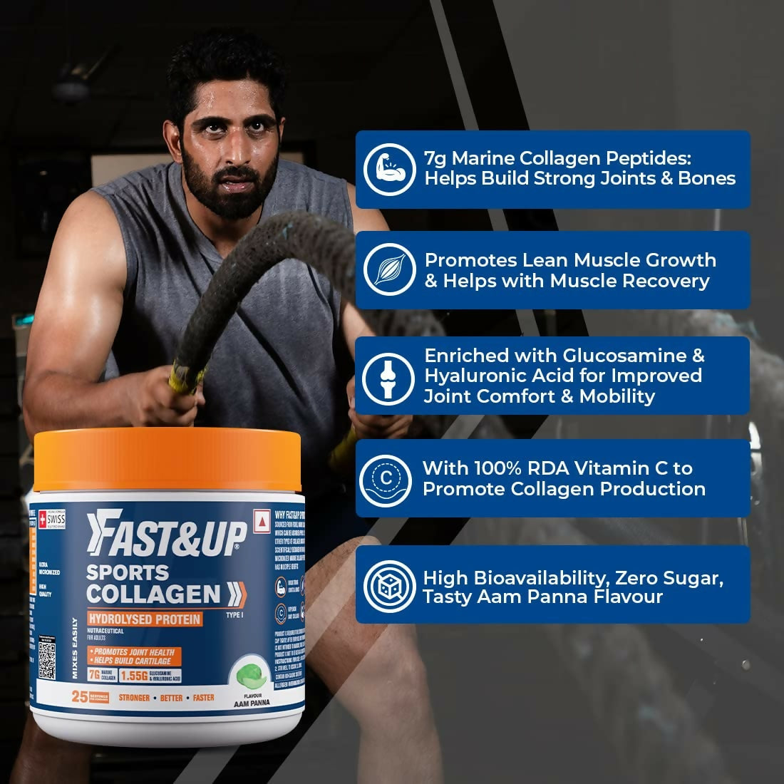 Fast&Up Sports Collagen Protein 7g Type 1 Marine Collagen Peptides - Distacart
