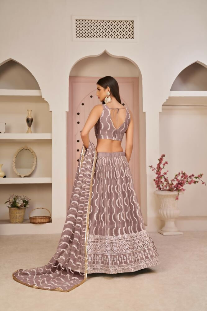 Aastha Fashion Onion Pink Butterfly Net White Cotton Thread Work, Zari Work And Sandwich Sequence Work Embroidery Wedding Wear Lehenga Choli