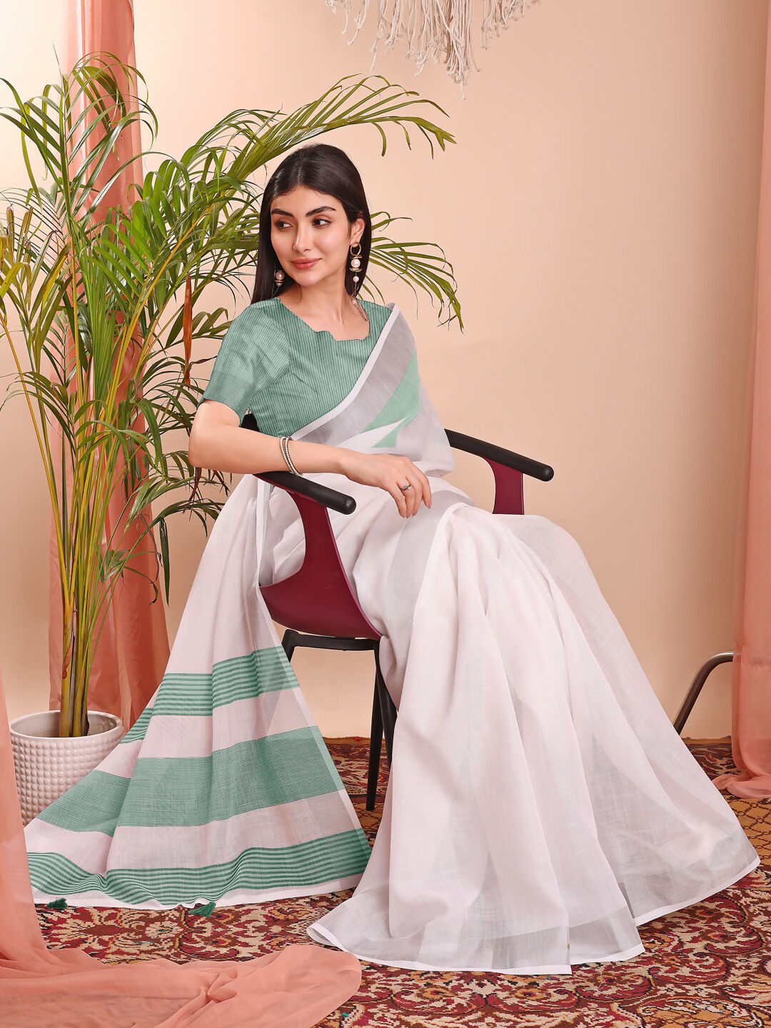Shree Shyam Fashion The White Loom White Linen Cotton Saree