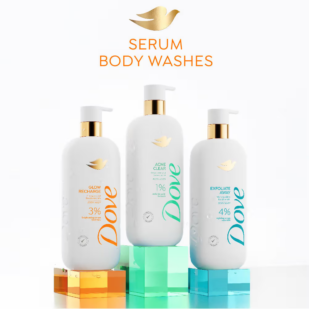 Dove Glow Recharge Exfoliating & Acne Clear Serum Body Wash Combo
