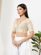 Joban Fashion Multi Silk Padded Blouse With V Neck Elbow Sleeves - Distacart