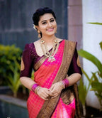 DEIANA'S Beautiful Designer Golden zari Soft Lichi Silk Saree - Pink