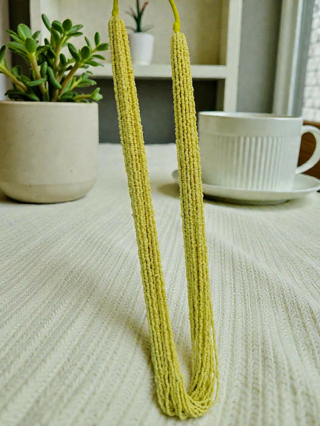 Inhanns Rangsaaz 20-Layer Luxe Long Beaded Only Necklace - Lemon Yellow Only Necklace