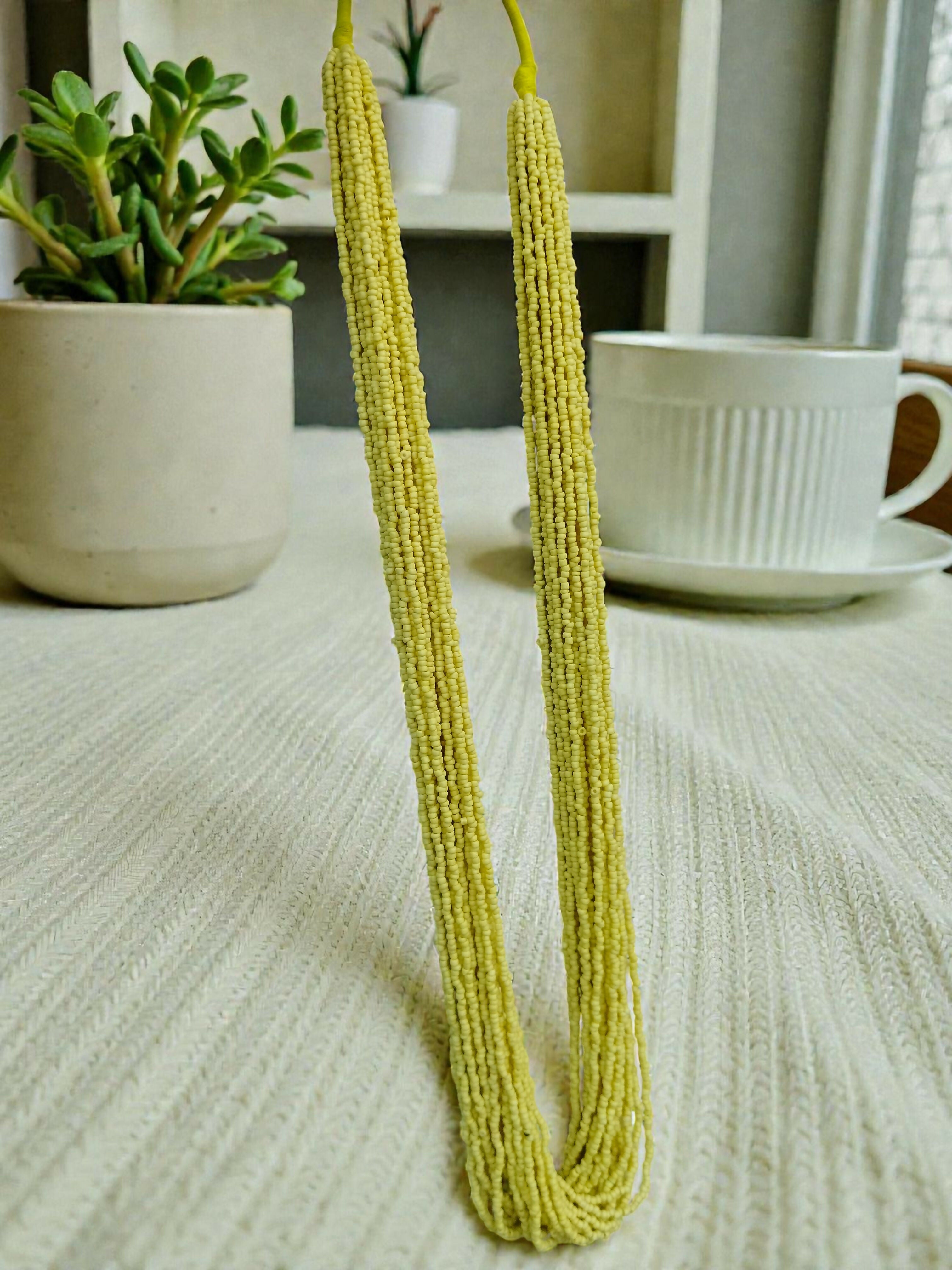 Inhanns Rangsaaz 20-Layer Luxe Long Beaded Only Necklace - Lemon Yellow Only Necklace