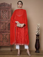 Myshka Women's Red Anarkali Kurta & With Dupatta